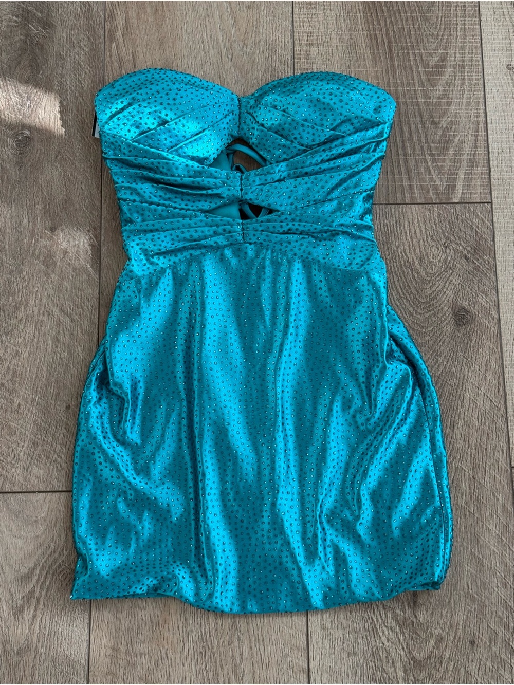 Strapless Kissprom Teal Sequin Detail Mini Dress